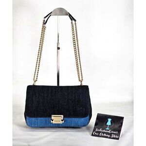 NWT Michael Kors Women's Sloan Denim Blue Chain Strap Shoulder Bag Sz Large 2170